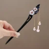 Épingle à cheveux rétro en bois de santal, pompon, épingle à cheveux de style chinois, accessoires pour cheveux de fille de style ancien, couvre chef hanfu pour femmes