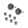ensembles de clous et boutons de manchette de smoking pour hommes, cristal noir, boutons de manchette de mariage, biscuits en pierre d'opale, cadeau de toilettage violet