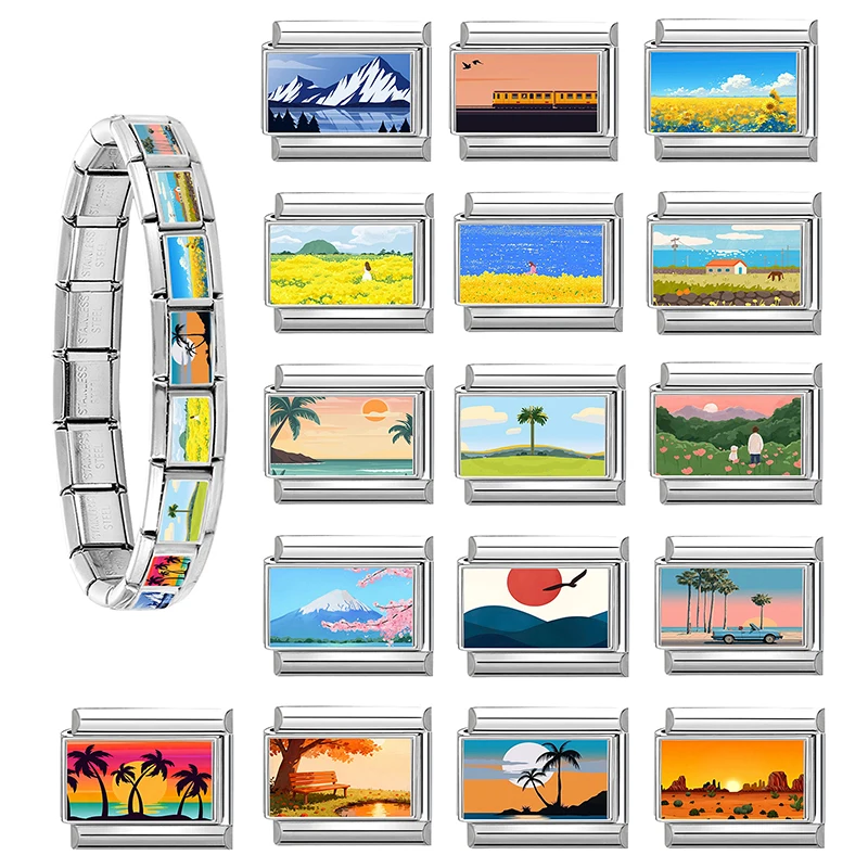 2025 printemps été fleurs colorées tulipe rose chat lune italien charme liens ajustement 9mm bracelet en acier inoxydable femmes bricolage fabrication 2025 printemps été fleurs colorées tulipe rose chat lune italien charme liens ajustement 9mm bracelet en acier inoxydable femmes bricolage fabrication