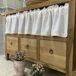 Rideaux courts de Style nordique pour cuisine, en coton et lin massif, ourlet en dentelle, demi-Tulle, pour porte d’armoire à vin, fenêtre, petites rideaux Rideaux courts de Style nordique pour cuisine, en coton et lin massif, ourlet en dentelle, demi-Tulle, pour porte d’armoire à vin, fenêtre, petites rideaux