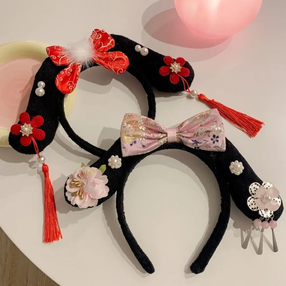 bandeau hanfu à fleurs traditionnelles, nœud en perles, couvre chef de style chinois, couronne à pampilles, cerceau pour cheveux de style ancien pour enfants bandeau hanfu à fleurs traditionnelles, nœud en perles, couvre chef de style chinois, couronne à pampilles, cerceau pour cheveux de style ancien pour enfants