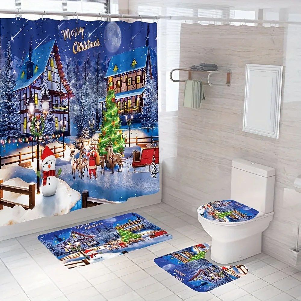 navidad joyeux noël décor rideau de douche santa elk noël imperméable polyester rideau de bain nouvel an chambre rideaux navidad joyeux noël décor rideau de douche santa elk noël imperméable polyester rideau de bain nouvel an chambre rideaux
