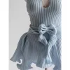 robe trapèze courte bleue pour femme, col rond, évidée, sexy, taille amincissante, nouvelle mode coréenne, été