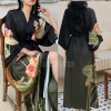 imprimé fleur longue kimono peignoir robe sexy femmes demi manches robe de mariée chemise de nuit printemps été rayonne maison robe vêtements de nuit