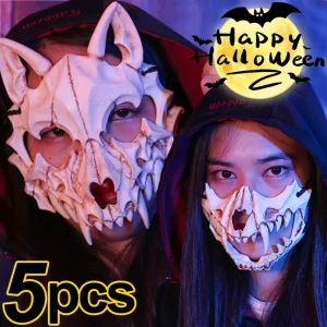 Masque d&rsquo;Halloween Demi-Visage, Dragon, Dieu, Tigre Féroce, Fourche de Nuit, Tengu, Loup, Crâne de Performance, Nouvelle Collection 2024