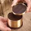 accessoires de thé, dessous de verre en bois massif d'ébène, porte gobelet de thé portable antidérapant, tapis rond en bois anti brûlure en laiton pour le bureau