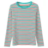 t shirt rayé en coton à manches longues pour femmes, haut décontracté à col rond, vêtements coréens, automne