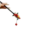 bâton de cheveux vintage avec pompon en perles de fleurs pour femmes, nouveau style chinois, épingle à cheveux hanfu en bois irrégulière, couvre chef, accessoires bijoux