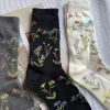 chaussettes fendues en coton peigné pour femmes, élégantes, rétro, mignonnes, motifs floraux, plantes, doux, deux doigts, japonais, harajuku, tabi sox