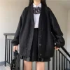 vestes cardigan de style preppy japonais pour femmes, col en v, poches solides, bouton, mode preppy, automne, hiver, nouveau