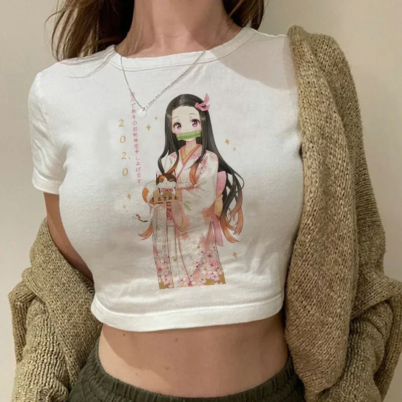 camiseta de anime japonés nezuko para mujer tanjirou kamado camiseta recortada de manga femenina kimetsu no yaibatop camiseta de anime japonés nezuko para mujer tanjirou kamado camiseta recortada de manga femenina kimetsu no yaibatop