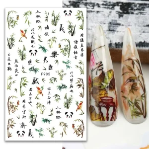 Calligraphie poésie ancienne Styles chinois feuilles de bambou décalcomanies pour ongles autocollants pour Nail Art décoration de manucure décor pour Nail Art Calligraphie poésie ancienne Styles chinois feuilles de bambou décalcomanies pour ongles autocollants pour Nail Art décoration de manucure décor pour Nail Art