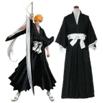 Costume de blanchiment Anime Kurosaki ichigo Cosplay pour hommes, Kimono traditionnel japonais pour adultes, spectacle de spectacle, rôle fantaisie