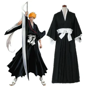 Costume de blanchiment Anime Kurosaki ichigo Cosplay pour hommes, Kimono traditionnel japonais pour adultes, spectacle de spectacle, rôle fantaisie Costume de blanchiment Anime Kurosaki ichigo Cosplay pour hommes, Kimono traditionnel japonais pour adultes, spectacle de spectacle, rôle fantaisie