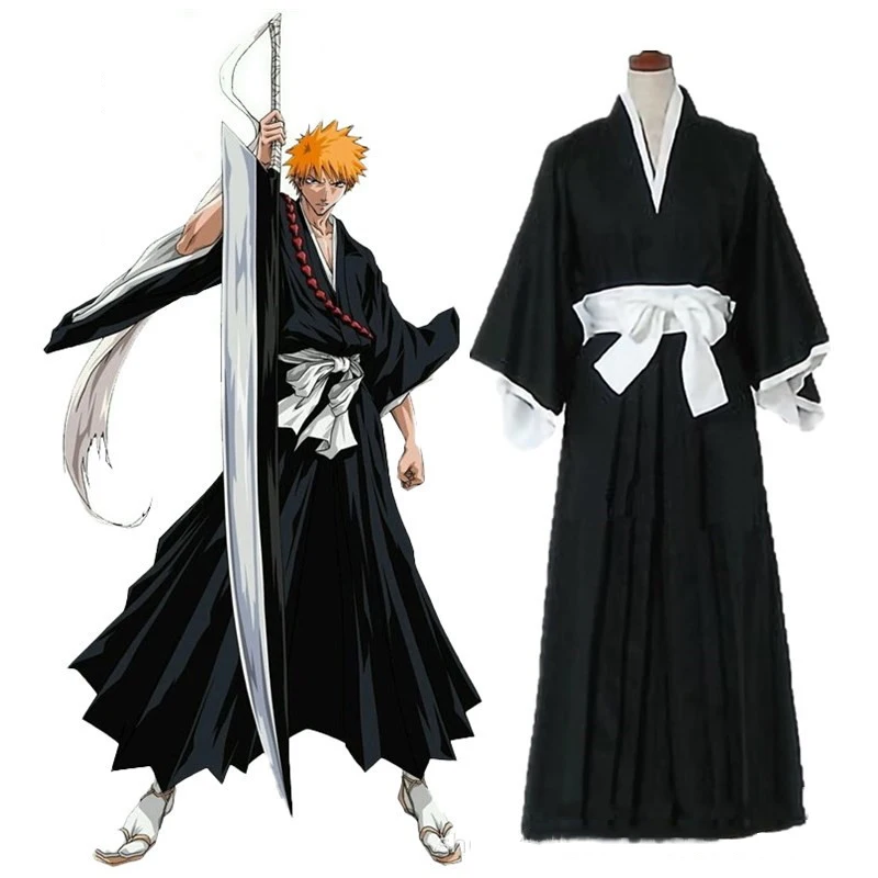 Costume de blanchiment Anime Kurosaki ichigo Cosplay pour hommes, Kimono traditionnel japonais pour adultes, spectacle de spectacle, rôle fantaisie Costume de blanchiment Anime Kurosaki ichigo Cosplay pour hommes, Kimono traditionnel japonais pour adultes, spectacle de spectacle, rôle fantaisie