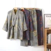 ensemble kimono japonais 100% coton crêpe, pyjama deux pièces pour couple, ample, pour hommes et femmes, costume à la vapeur, ensemble de service à domicile