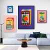peinture murale japonaise en forme de fleur de jus de citron rose, sardine et tomate en conserve, affiche nordique et images imprimées, décor de salon