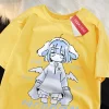 t shirt imprimé monday blue cartoon pour hommes et filles, style japonais, t shirt en coton d'été, t shirt de rue, vêtements surdimensionnés, décontracté, y