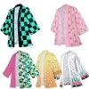 Cardigan Kimono rose pour femmes, Anime Demon Kamade Zezeko, manteau d&rsquo;été Kamado Tanjirou à carreaux verts pour hommes, manteau Haori japonais