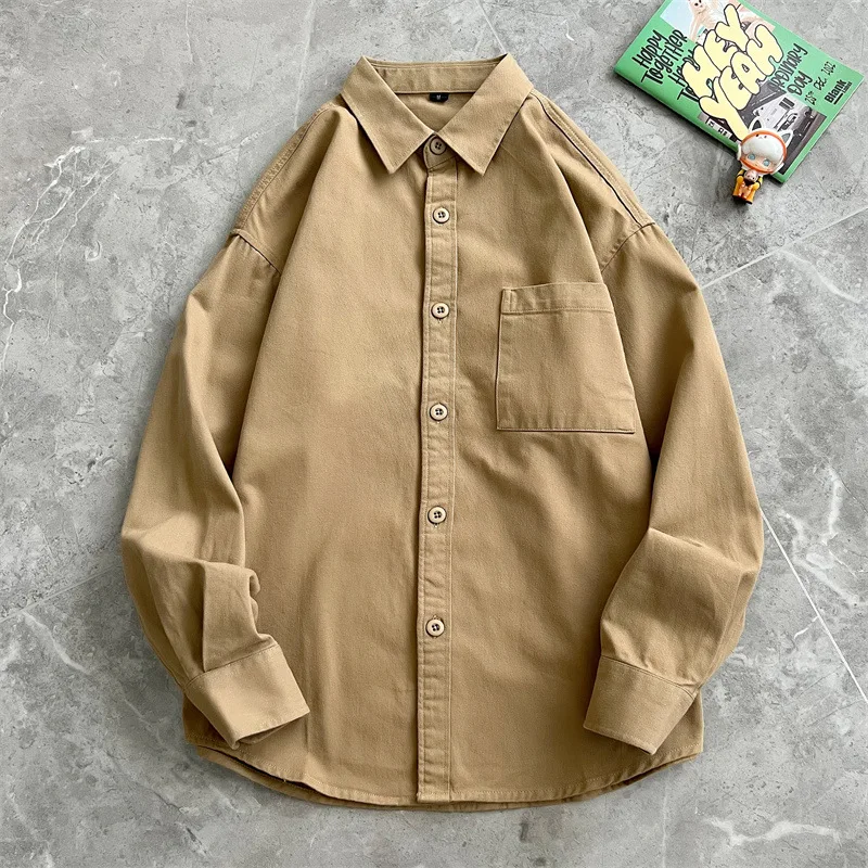 chemise japonaise à manches longues pour hommes, veste de travail rétro américaine, style hongkongais, tendance, haut décontracté, printemps chemise japonaise à manches longues pour hommes, veste de travail rétro américaine, style hongkongais, tendance, haut décontracté, printemps