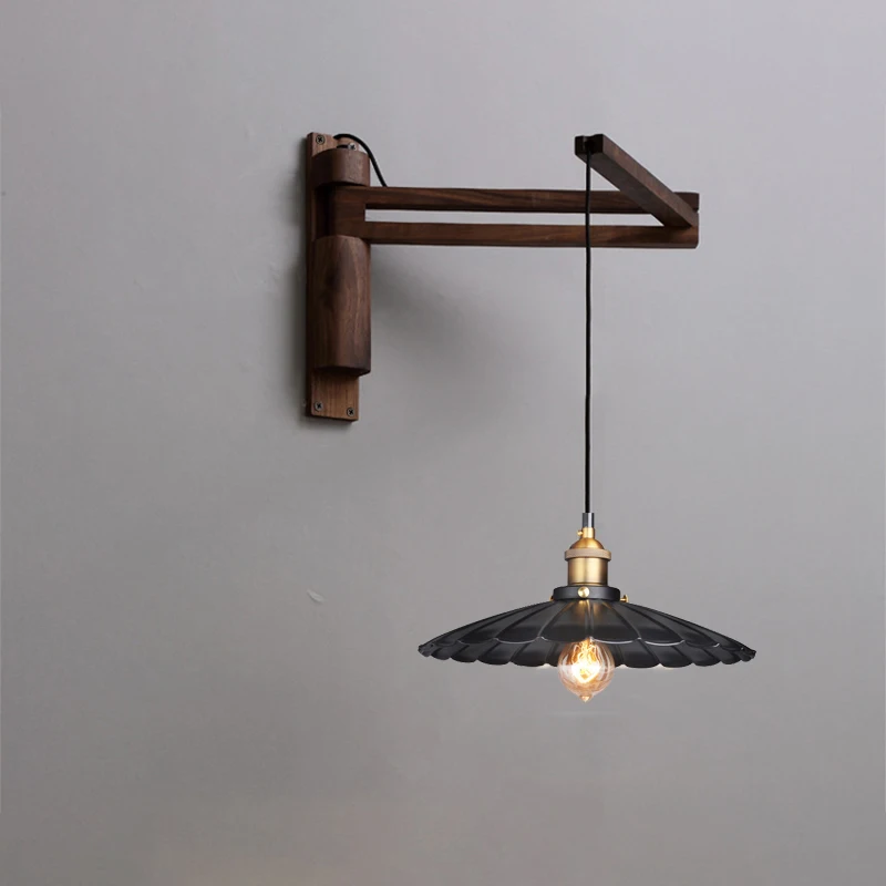 applique japonaise en bois massif, lampe de chevet pour chambre à coucher, style nordique rétro, bras à bascule pliant, pour restaurant, allée, art en fer applique japonaise en bois massif, lampe de chevet pour chambre à coucher, style nordique rétro, bras à bascule pliant, pour restaurant, allée, art en fer