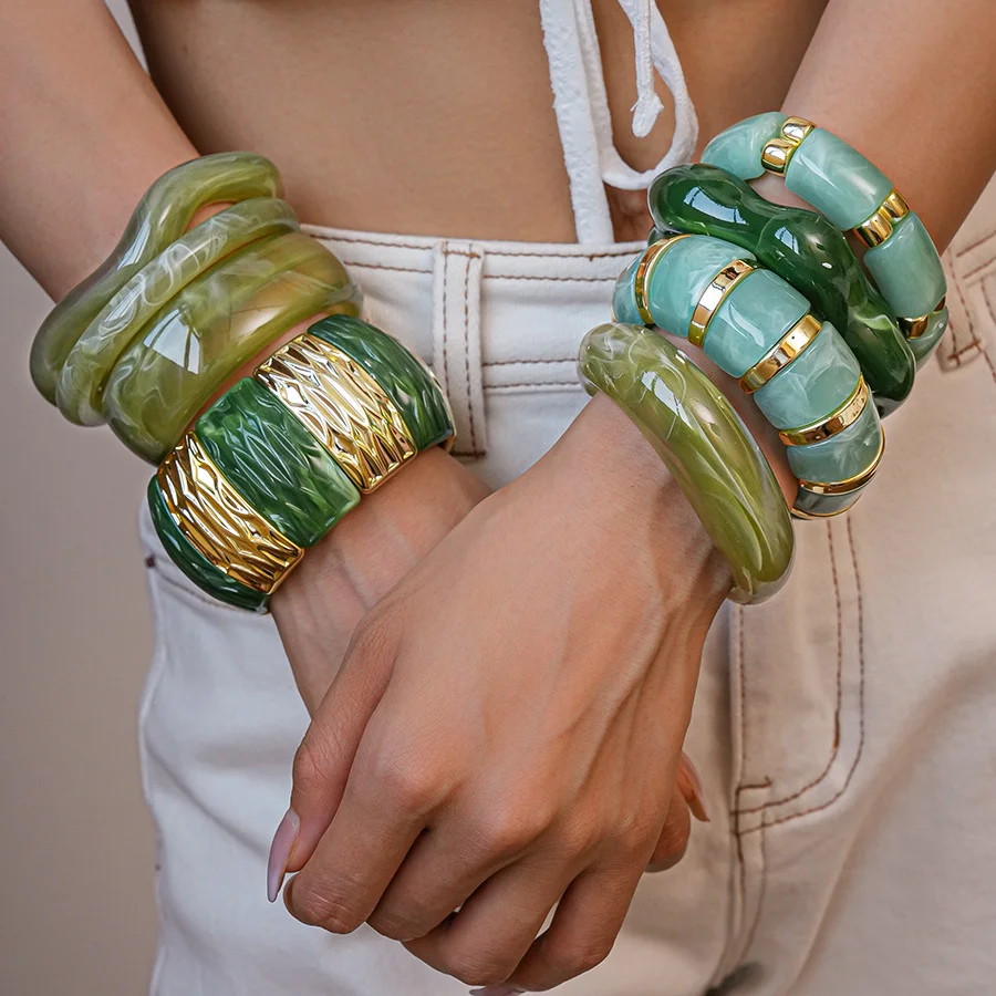 bohomia – bracelet géométrique irrégulier en acrylique vert pour femmes, plusieurs styles, bijoux empilables en résine bohomia – bracelet géométrique irrégulier en acrylique vert pour femmes, plusieurs styles, bijoux empilables en résine