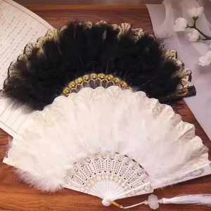 Éventail pliant en dentelle de plumes Vintage, éventail classique à main, Style chinois et japonais, éventails de danse pliables, décoration de fête pour la maison