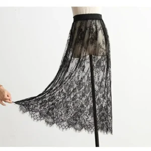 Demi-jupe taille haute en dentelle pour femmes, jupon, sous-robe, basique, été