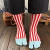 soie brillante côtelé coloré rayures verticales rétro coton peigné bout fendu femme chaussettes doux deux orteils japonais femmes tabi sox