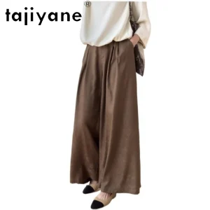 TAJIYANE 100% pantalon en soie de mûrier véritable femme pantalon Baggy de haute qualité pantalon à jambes larges en Jacquard vêtements d&rsquo;été femmes 2025 Commer