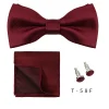 ensemble de nœuds papillon pour hommes, 3 pièces, couleur unie, chemises carrées de poche, boutons de manchette, costume papillon pour affaires, mariage, décoration cravate