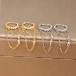 Nouveauté Double chaînes longues gland boucles d&rsquo;oreilles pour femmes coréen en acier inoxydable Zircon suspendus boucle d&rsquo;oreille Piercing bijoux
