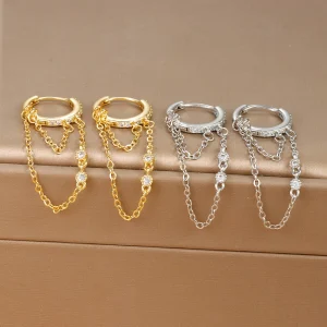 Nouveauté Double chaînes longues gland boucles d&rsquo;oreilles pour femmes coréen en acier inoxydable Zircon suspendus boucle d&rsquo;oreille Piercing bijoux