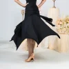 jupe irrégulière de danse latine noire, vêtements de danse professionnels pour femmes adultes, costumes longs d'entraînement de valse de tango w25d276