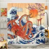 rideau de douche de style japonais, poisson koi, fleur de cerisier, soleil, vague de mer, poulpe, paysage, rideaux en tissu polyester, décor de salle de bains