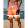 short de plage décontracté pour hommes, vacances hawaïennes, imprimé paysage crépuscule, short de planche harajuku, mode d'été, malles amusantes pour hommes