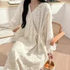 chemise de nuit pour femmes printemps automne mince kimono chemise de nuit à pois à manches longues vêtements de maison amples pyjama lingeries pyjamas mignon