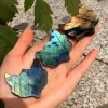masque de renard labradorite sculpté à la main, statue d'animal, ornement de bureau, accent de maison minéral, cadeau unique pour les amoureux de la nature, 1 pièce