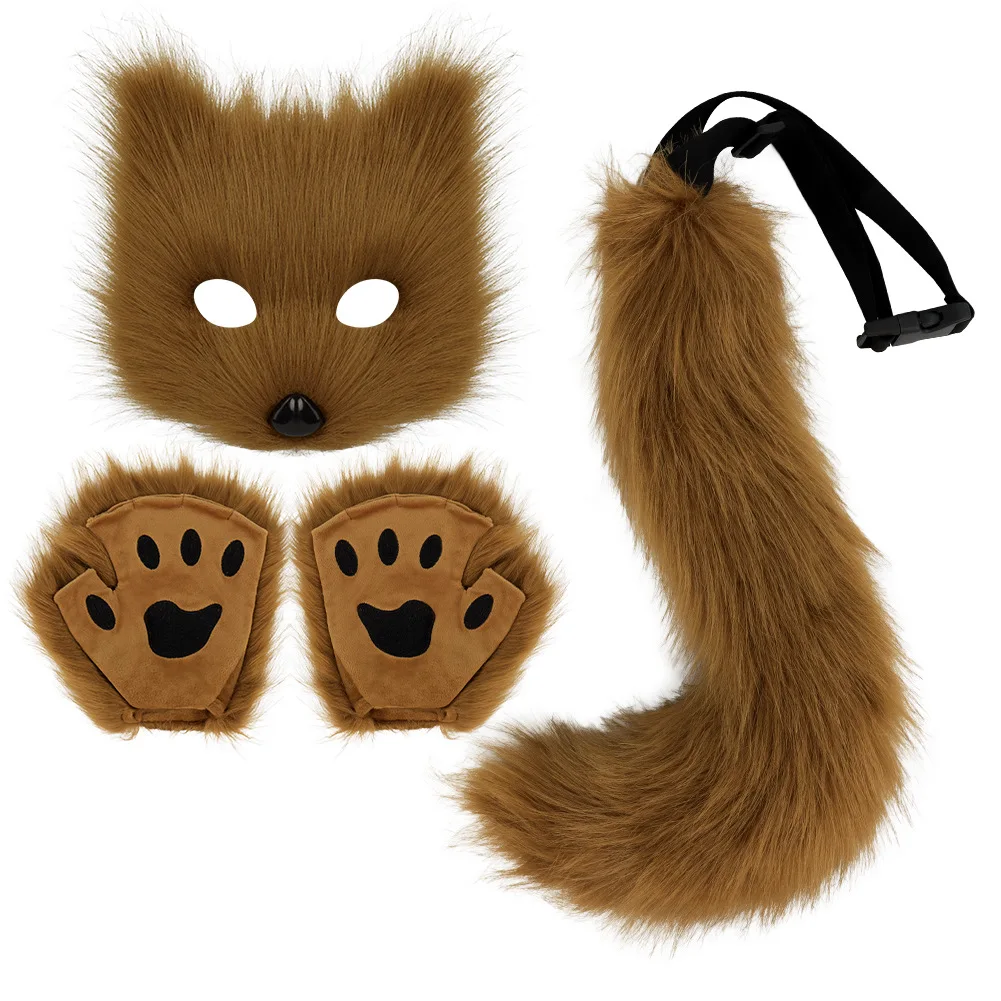 ensemble d'halloween, masque de renard, gants, queue, accessoires de cosplay ensemble d'halloween, masque de renard, gants, queue, accessoires de cosplay