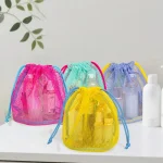 Pochette de rangement à cordon de serrage en maille de Nylon, pochette de voyage et d&rsquo;activités de plein air polyvalente pour produits numériques, trousse de maquillage
