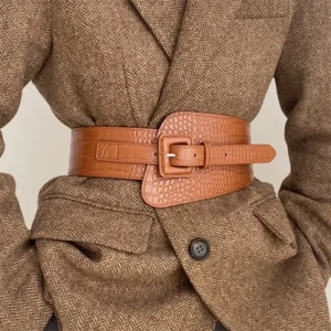 Ceinture Ultra-large rétro polyvalente pour femmes, en cuir Pu, Style japonais, à la mode, avec boutons à aiguilles Ceinture Ultra-large rétro polyvalente pour femmes, en cuir Pu, Style japonais, à la mode, avec boutons à aiguilles