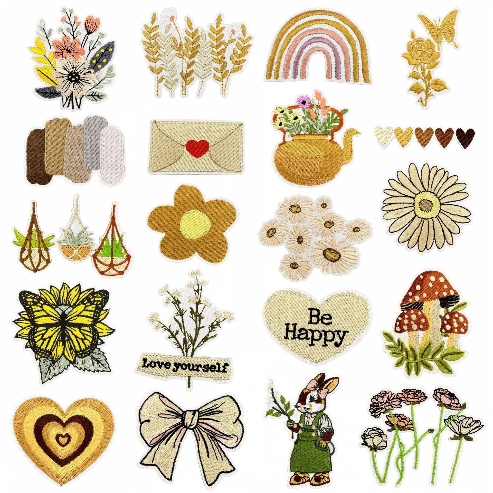 Style bohème couleur claire broderie fer sur patchs pour vêtements fleurs Bouquet Applique amour lettre Badge décor Textile de maison Style bohème couleur claire broderie fer sur patchs pour vêtements fleurs Bouquet Applique amour lettre Badge décor Textile de maison