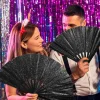 Éventail pliant en os de bambou, poudre scintillante, cadeaux de fête de mariage, éventail portatif pour spectacle de festival, éventail de danse coloré