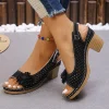 sandales d'été classiques rétro à enfiler pour femmes, confortables, talons hauts, respirantes, antidérapantes, légères, 2025