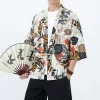chemise kimono à manches courtes, nouveau modèle, haut ethnique avec boutons à nœud de style chinois, design ouvert sur le devant d'inspiration japonaise, léger