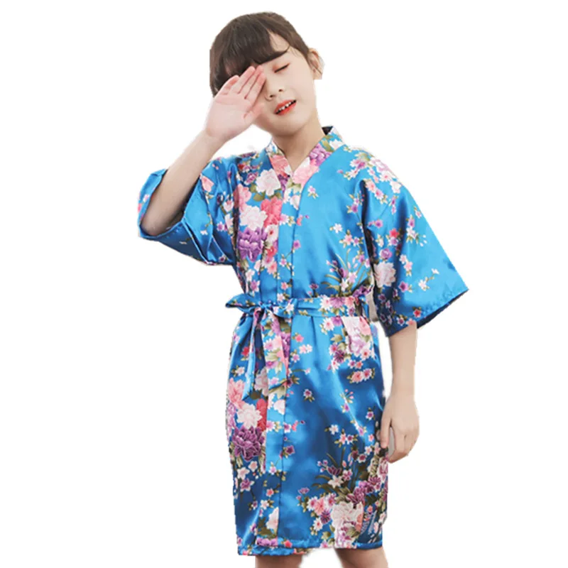 kimono en satin imprimé floral pour bébés filles, peignoir d'été, vêtements de nuit kimono en satin imprimé floral pour bébés filles, peignoir d'été, vêtements de nuit