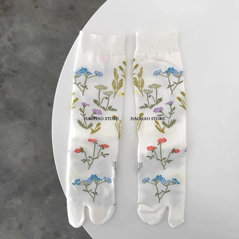 chaussettes en coton à bout fendu pour femme, élégantes, rétro, motifs floraux végétaux, doux, tube central à deux orteils, tabi sox, printemps automne chaussettes en coton à bout fendu pour femme, élégantes, rétro, motifs floraux végétaux, doux, tube central à deux orteils, tabi sox, printemps automne