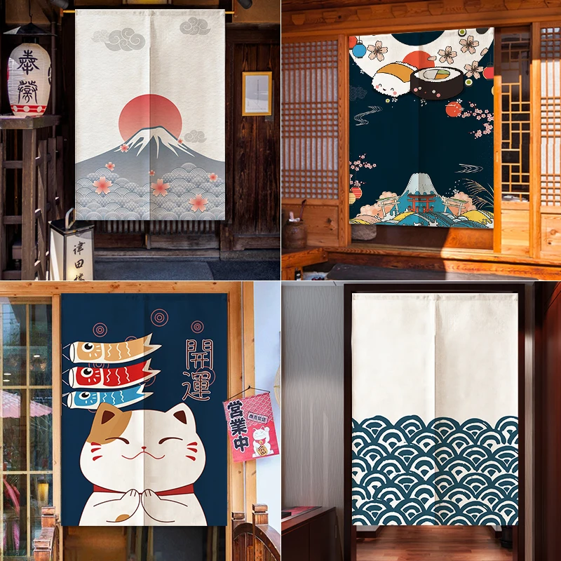 rideau de porte en lin japonais, nordique, mont fuji, vagues, cloison, chambre à coucher, cuisine, décor d'entrée de maison, demi rideau brodé personnalisé rideau de porte en lin japonais, nordique, mont fuji, vagues, cloison, chambre à coucher, cuisine, décor d'entrée de maison, demi rideau brodé personnalisé