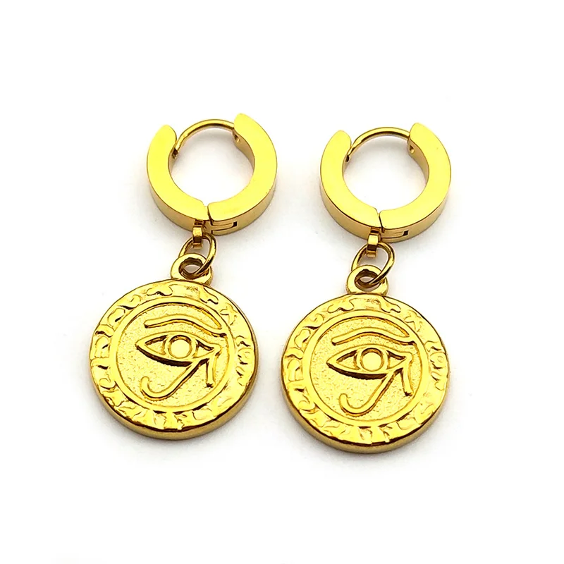 boucles d'oreilles pendantes en acier inoxydable avec breloque pour femme, œil d'horus égyptien des prairies, porte bonheur en or, amulette, bijoux boucles d'oreilles pendantes en acier inoxydable avec breloque pour femme, œil d'horus égyptien des prairies, porte bonheur en or, amulette, bijoux