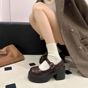Chaussures japonaises Mary Jane pour femmes, talon carré, bout rond, bouche peu profonde, fond souple, chaussures en cuir, semelle épaisse, confortables, 2025